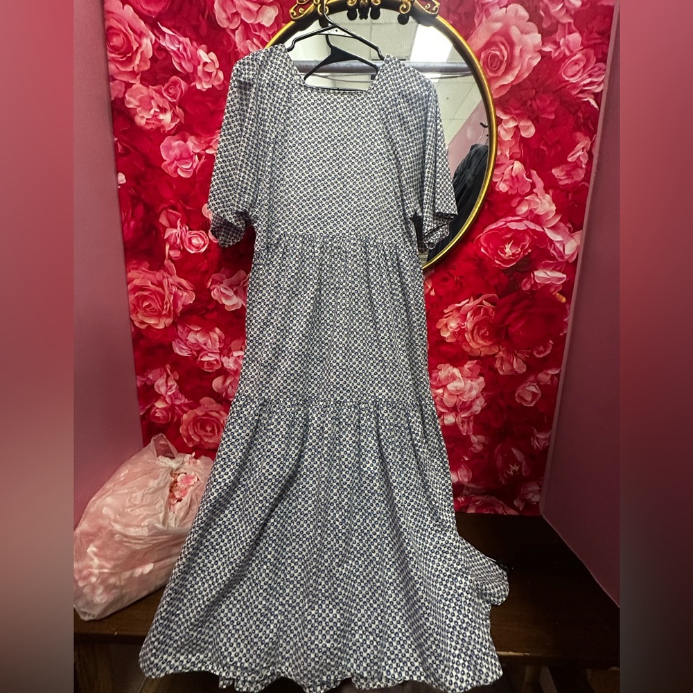 Christy Dawn Blue and White Floral Midi Dress